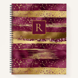 Moderne Bordeaux, goldene Pinselstriche und Monogr Notizblock