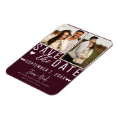 Moderne Bordeaux Rot Save the Date 2 Foto Hochzeit Magnet (Linke Seite)