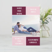 Moderne Bordeaux- und Blütenfarben Save The Date (Stehend Vorderseite)