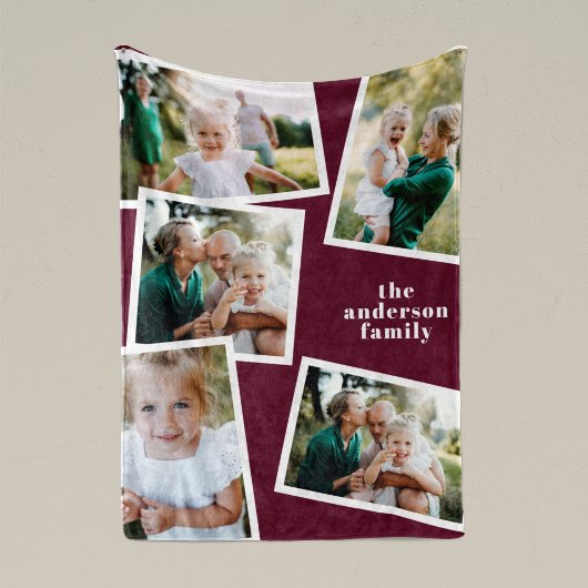 Moderne bordeauxfarbene Multi-Foto-Wohngestaltung Fleecedecke