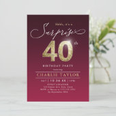 Moderne bordeauxrote Erwachsenenüberraschung 40. G Einladung (Stehend Vorderseite)