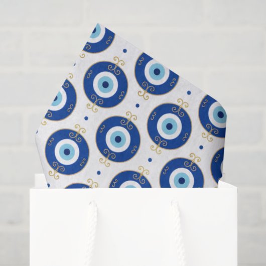 Moderne Böser Blick Muster Blau & Gold Schutz Seidenpapier (Geschenktüte)