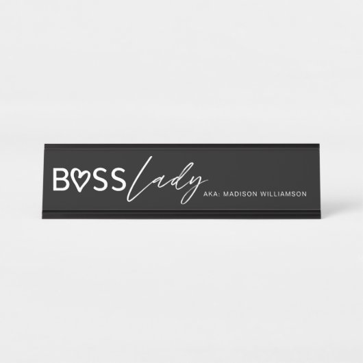 Moderne Boss Lady Stilvoll Schwarz & Weiß Schreibtischnamensplakette (Vorderseite )