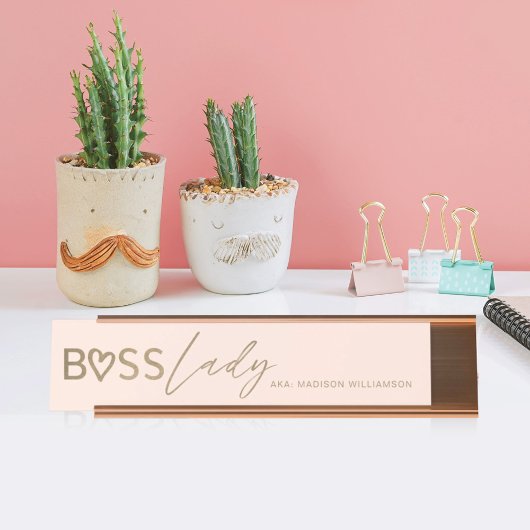 Moderne Boss Lady Stilvolle Blush Pink & Gold Schreibtischnamensplakette