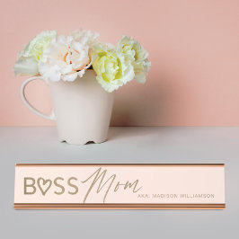 Moderne Boss-Mama Stilvolles Rosa & Gold Schreibtischnamensplakette