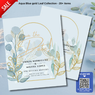Moderne Botanica; Aqua SeaGlass Gold Wedite Einlad Flyer