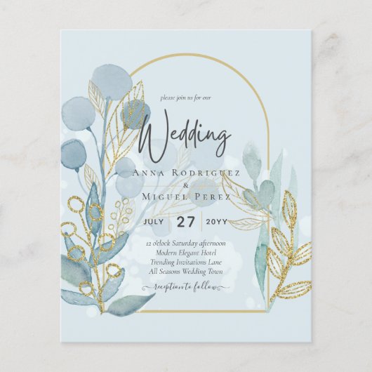 Moderne Botanica; Aqua SeaGlass Gold Wedite Einlad Flyer (Vorne)