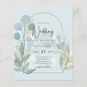 Moderne Botanica; Aqua SeaGlass Gold Wedite Einlad Flyer
