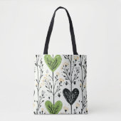 Moderne Botaniktasche mit grünem Herzen Tasche (Vorderseite)