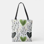 Moderne Botaniktasche mit grünem Herzen Tasche (Rückseite)