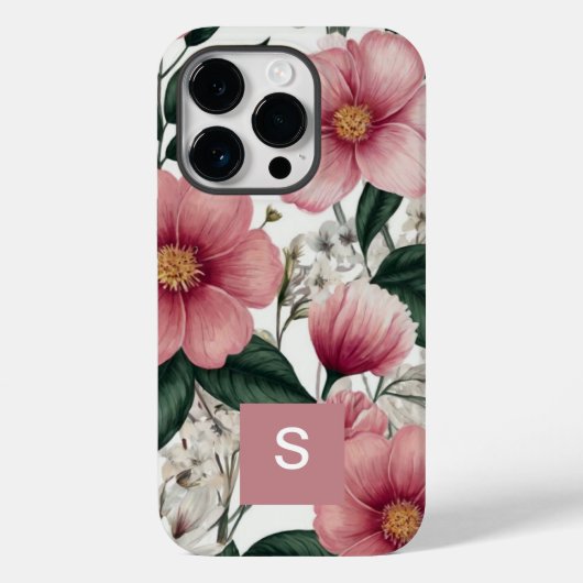 Moderne botanisch-rosa Blume Mit Monogramm Case-Mate iPhone Hülle (Rückseite)