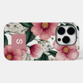 Moderne botanisch-rosa Blume Mit Monogramm Case-Mate iPhone Hülle (Rückseite (Horizontal))