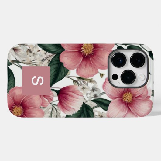 Moderne botanisch-rosa Blume Mit Monogramm Case-Mate iPhone Hülle (Rückseite (Horizontal))
