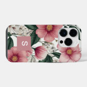 Moderne botanisch-rosa Blume Mit Monogramm iPhone Hülle (Rückseite (Horizontal))