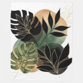 Moderne Botanische Abstrakte Kunst Schwarze und Go Fleecedecke (Vorderseite)