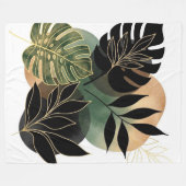 Moderne Botanische Abstrakte Kunst Schwarze und Go Fleecedecke (Vorderseite (Horizontal))