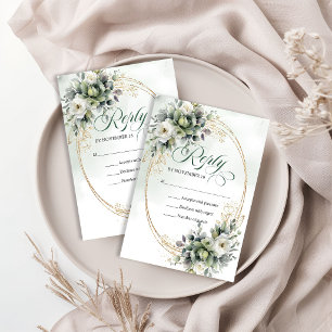 Moderne botanische Aquarell-Grünpflanzen-Hochzeit  RSVP Karte