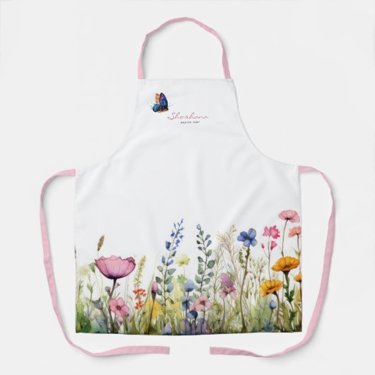 Moderne botanische Aquarellblüte mit Script Schürze (Vorderseite)