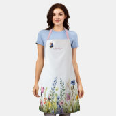 Moderne botanische Aquarellblüte mit Script Schürze (Getragen)