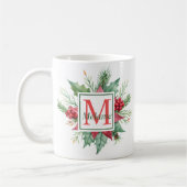 moderne botanische Aquarellfeiertage Monogramm Kaffeetasse (Links)