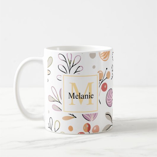 moderne botanische Aquarellfeiertage Monogramm Kaffeetasse (Links)