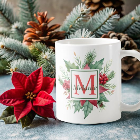 moderne botanische Aquarellfeiertage Monogramm Kaffeetasse
