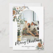 Moderne botanische Arche Grün & Foto Weihnachten (Vorderseite)