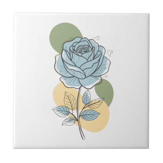 Moderne botanische Ästhetik - Blaue Rose Linienkun Fliese (Vorderseite)
