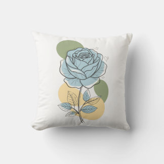 Moderne botanische Ästhetik - Blaue Rose Linienkun Kissen