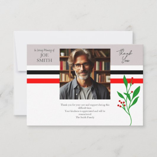 Moderne botanische Beerdigung Dankeskarte (Vorderseite)