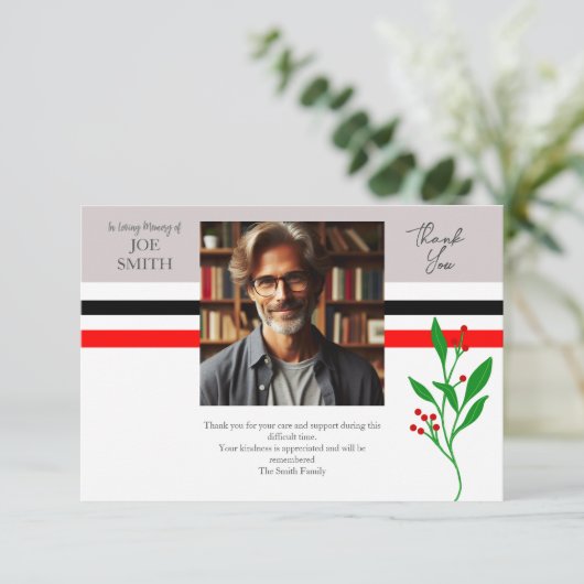 Moderne botanische Beerdigung Dankeskarte (Stehend Vorderseite)