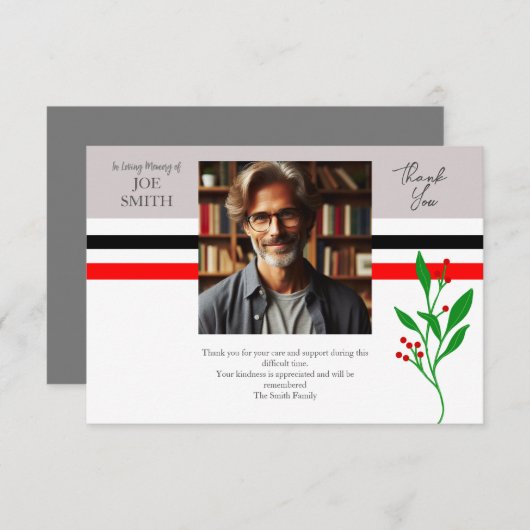 Moderne botanische Beerdigung Dankeskarte (Vorne/Hinten)