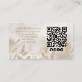Moderne botanische beige boho Foto-QR-Code-Schrift Visitenkarte (Rückseite)