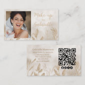 Moderne botanische beige boho Foto-QR-Code-Schrift Visitenkarte (Vorne/Hinten)