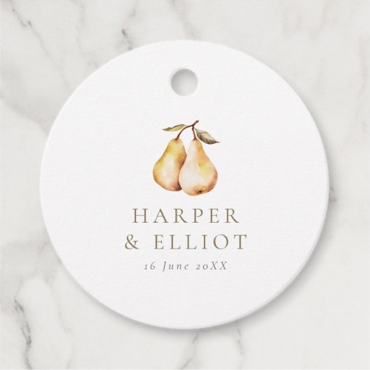 Moderne Botanische Birnen-Circle Wedding Geschenkanhänger (Vorderseite)