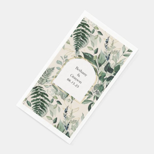 Moderne Botanische Blätter in Beige Serviette (Ecke)
