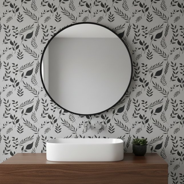 Moderne botanische Blätter Muster Grau Tapete (Von Creator hochgeladen)