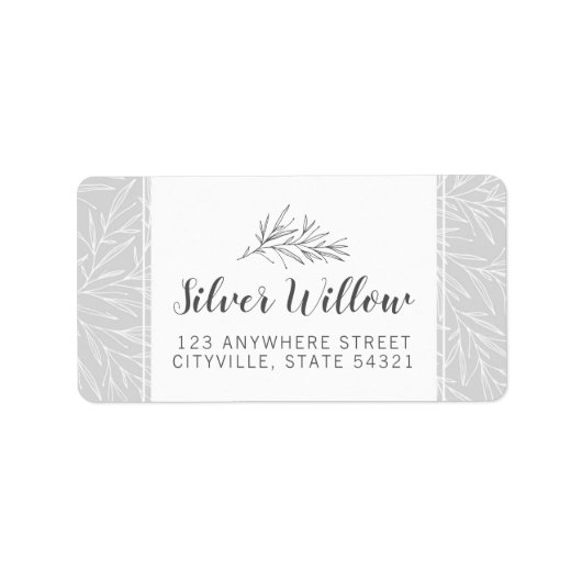 Moderne botanische Blattzweige Silber Minimalistis Adressaufkleber (Vorne)
