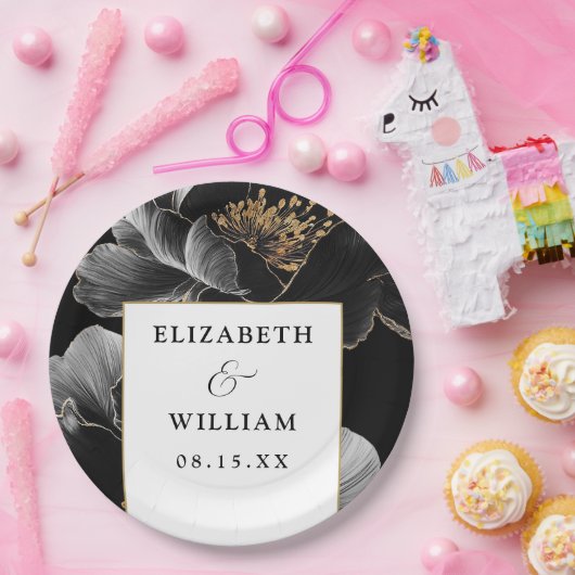 Moderne botanische Blumen Elegante schicke Hochzei Pappteller (Party)