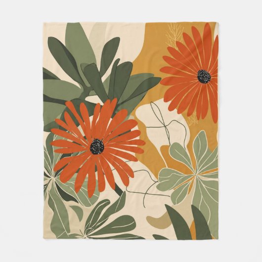 Moderne botanische Blumen-Wurfdecke | Vintage Fleecedecke (Vorderseite)
