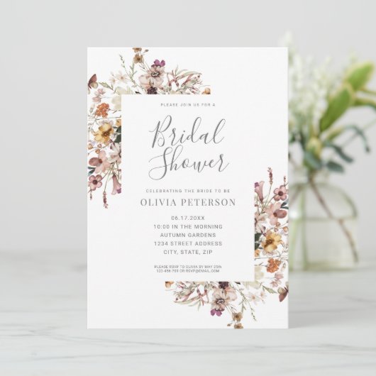 Moderne botanische Blumendusche Einladung (Stehend Vorderseite)