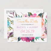 Moderne Botanische Blumenhochzeit rettet das Datum Ankündigungspostkarte (Vorne/Hinten)