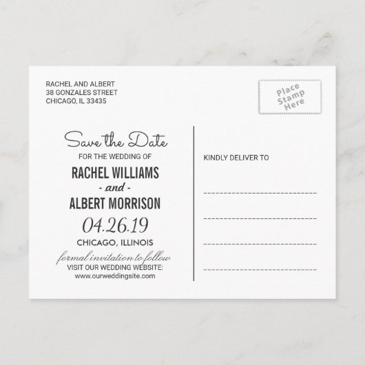 Moderne Botanische Blumenhochzeit rettet das Datum Ankündigungspostkarte (Rückseite)