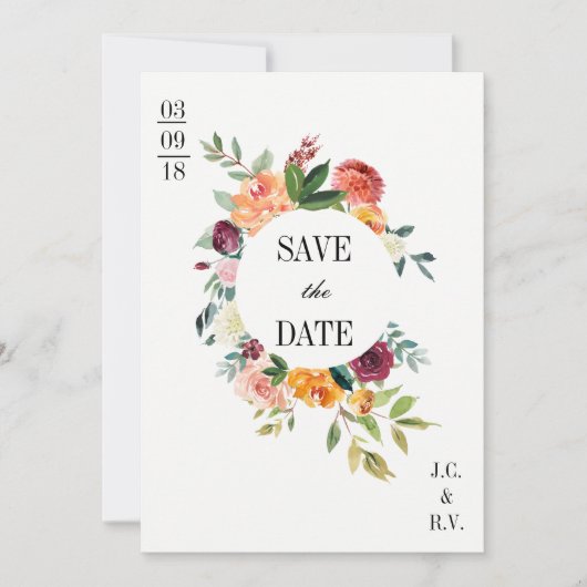 Moderne Botanische Blumenhochzeit Save the Date (Vorderseite)