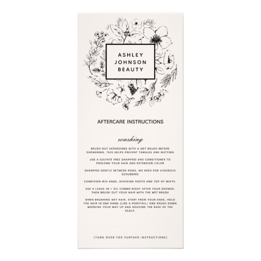 Moderne botanische Blush & Black Hair Stilpflege Werbekarte (Vorne)