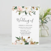 Moderne Botanische Blush & White Floral Wedding Einladung (Stehend Vorderseite)