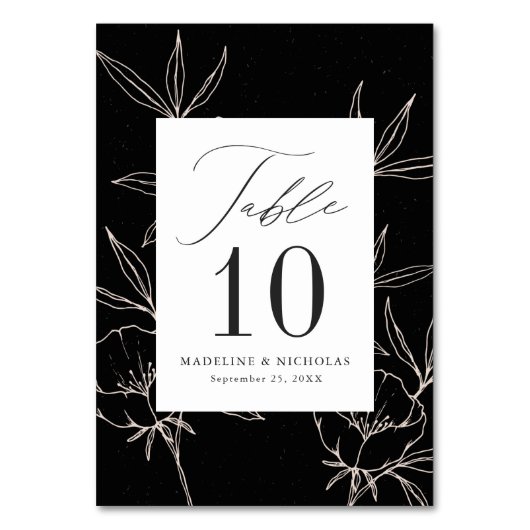 Moderne Botanische Blütenhochzeit Tischnummer (Vorderseite)