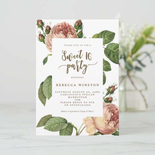 moderne botanische Blütensüße 16 Einladung (Stehend Vorderseite)