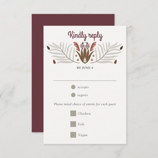 Moderne botanische Boho Meal Choice Wedding RSVP (Vorne/Hinten)