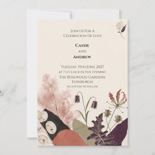 Moderne botanische Collage-Hochzeit Einladung (Vorderseite)